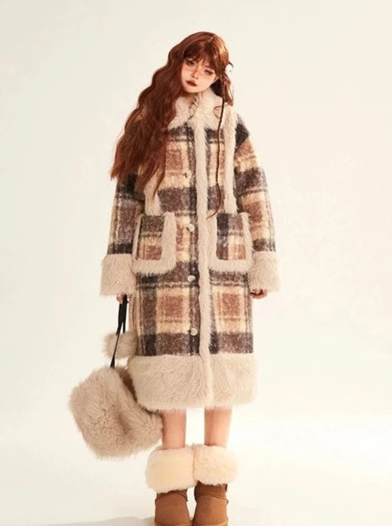 Flap Fur Snow Design Brown Boots