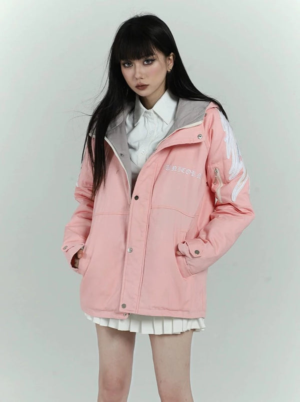 ボリュームベビーピンクワークダウンジャケット