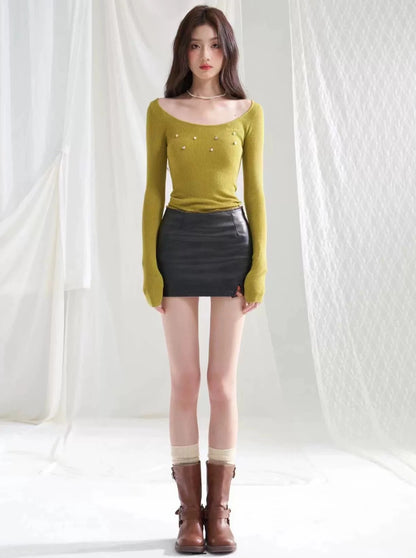 Diamond Wool Knit Slim Fit Round Neck Top