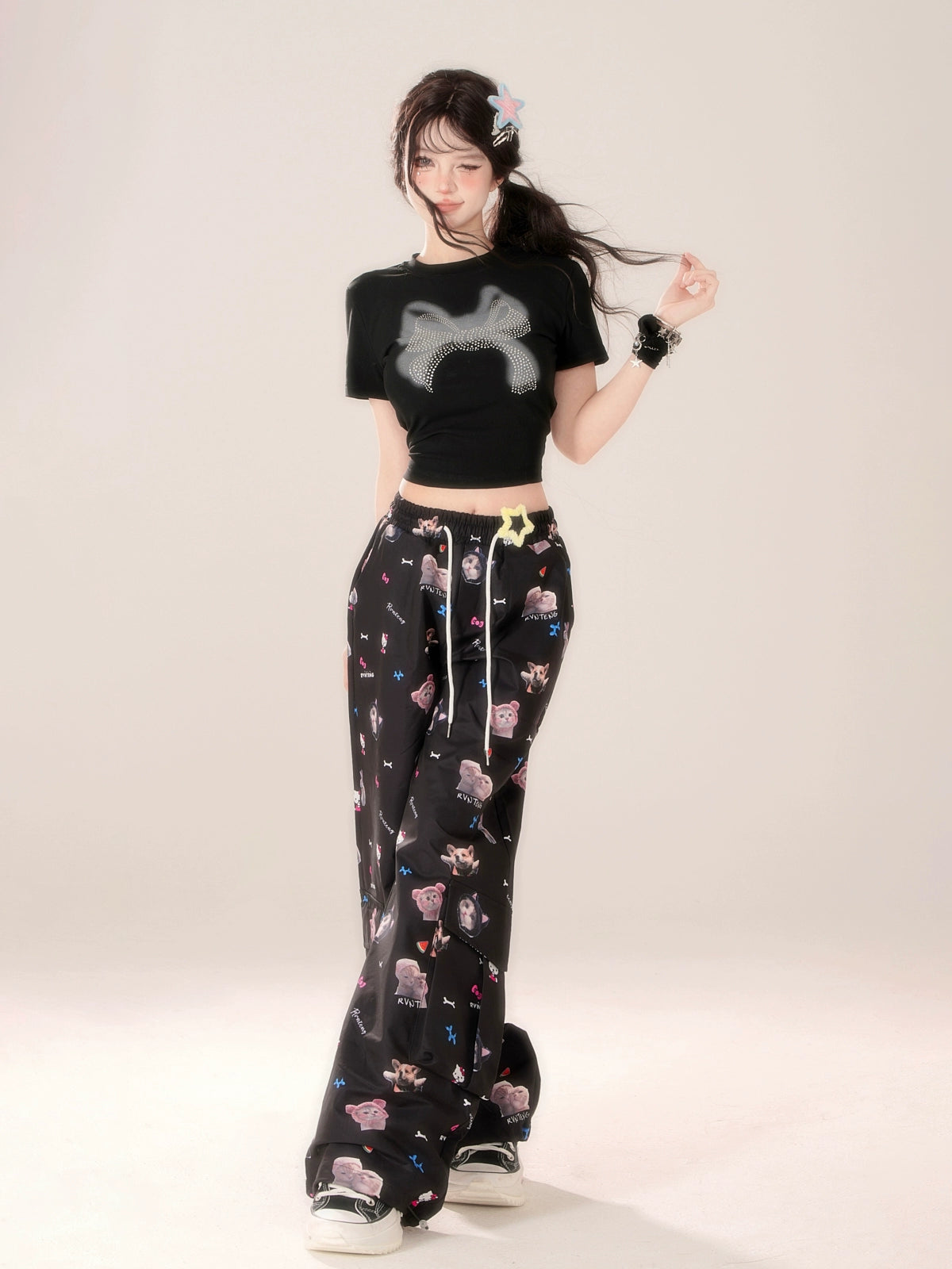 Cat Hook Black Niche Design Casual Pants