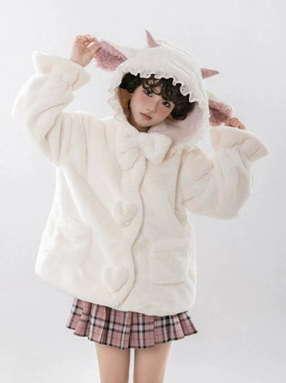 Little Sheep Hoody Frill Ribbon Design Farcoat