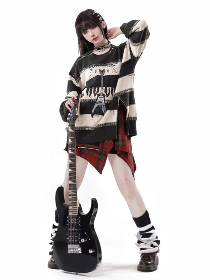 Soundwave Zip Guitar Striped Border Top + Two Piece Skirt Set