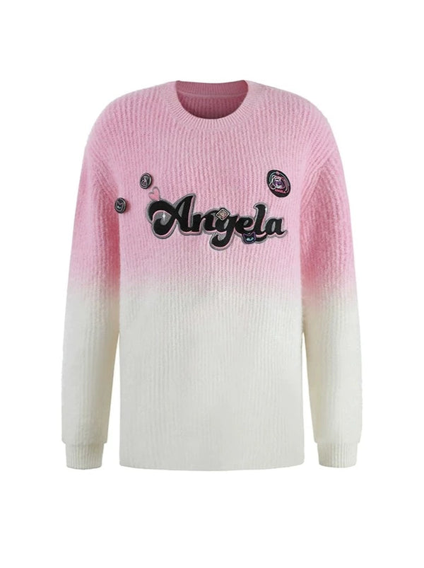 American Logo Angela Tie Dye Gradient Pink Sweater