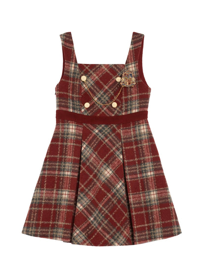 British College Style Retro Check Suspender Dress