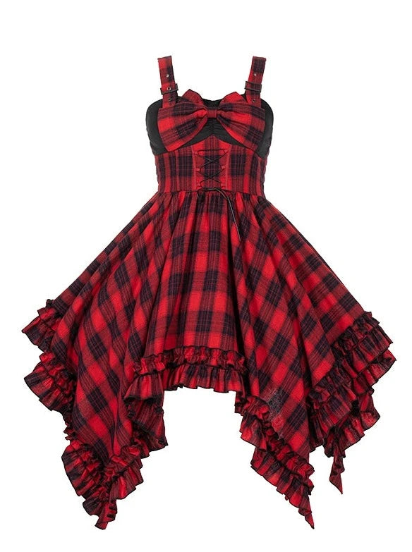 Rock Dark Check Asymmetrical Suspended Skirt + Leg Covers