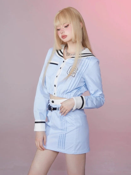 Sailor Milky Blue Top + Short Skirt