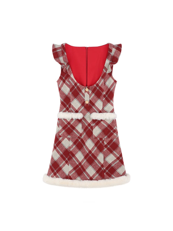 Christmas Red Tartan Plaid Suspender Dress