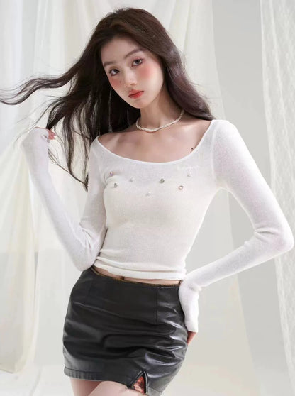 Diamond Wool Knit Slim Fit Round Neck Top