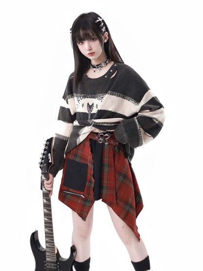 Soundwave Zip Guitar Striped Border Top + Two Piece Skirt Set