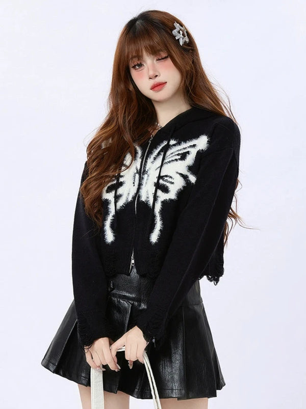 American Butterfly Foodie Double Zip Knit Cardigan