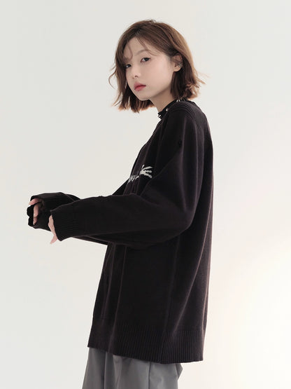 Logo Loose Casual Round Neck Sweater