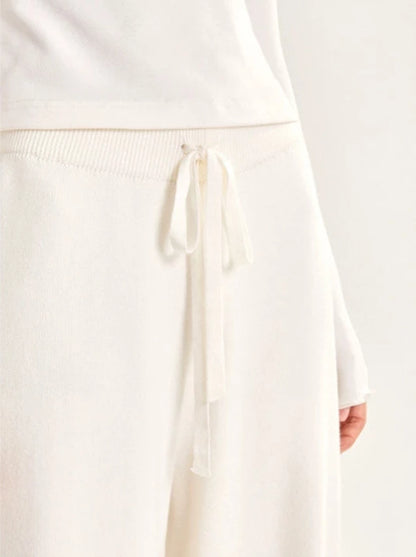 White Knit Casual Pants