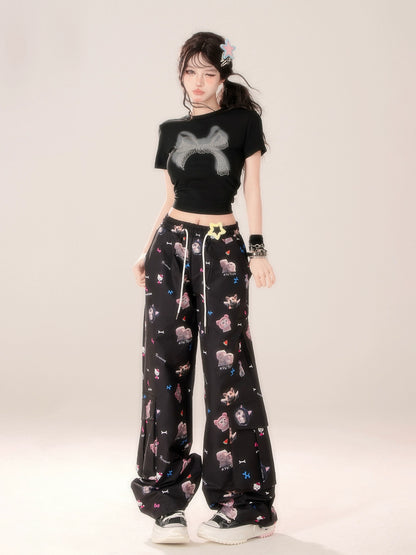 Cat Hook Black Niche Design Casual Pants