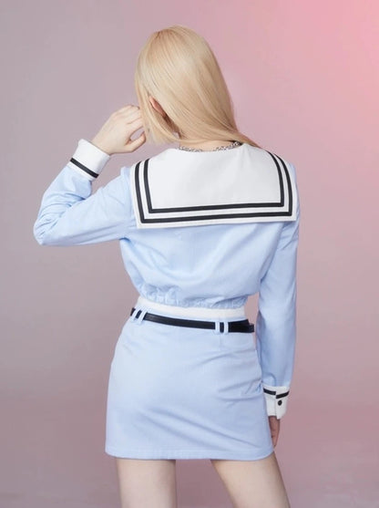 Sailor Milky Blue Top + Short Skirt