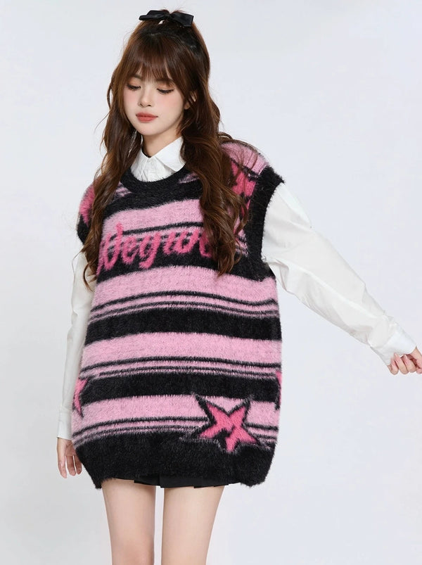 2wey border star knit top