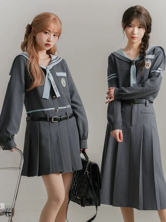 Mori female tribe original informal naval academy style dress girlfriend outfit long sleeve knit top spring style