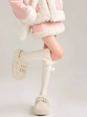 Pink Style Rich Fur Trim Jacket Skirt Suit