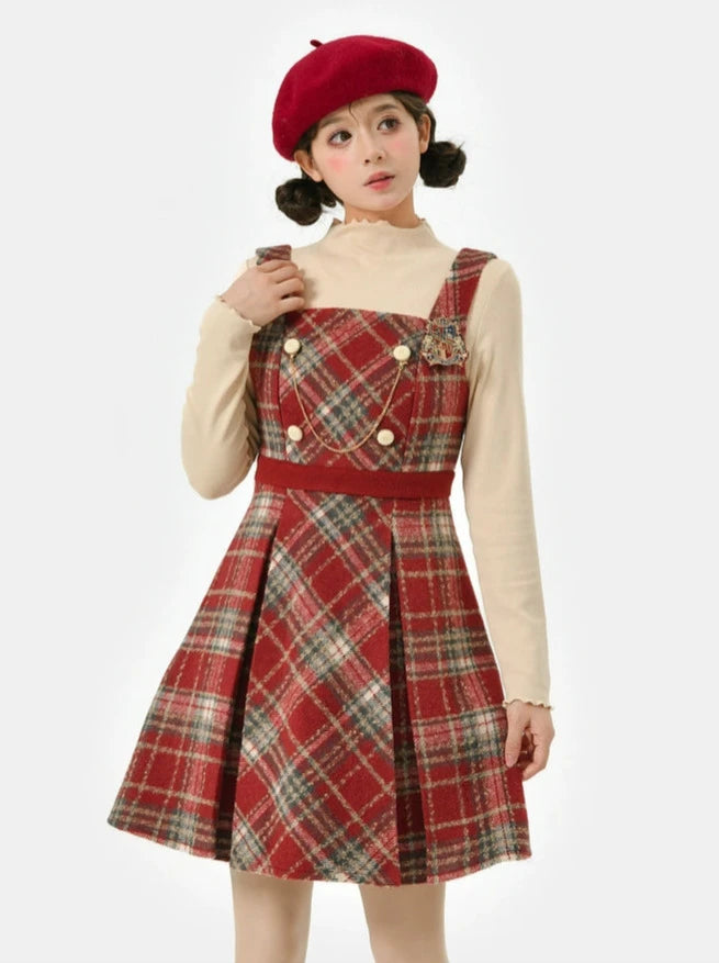 British College Style Retro Check Suspender Dress