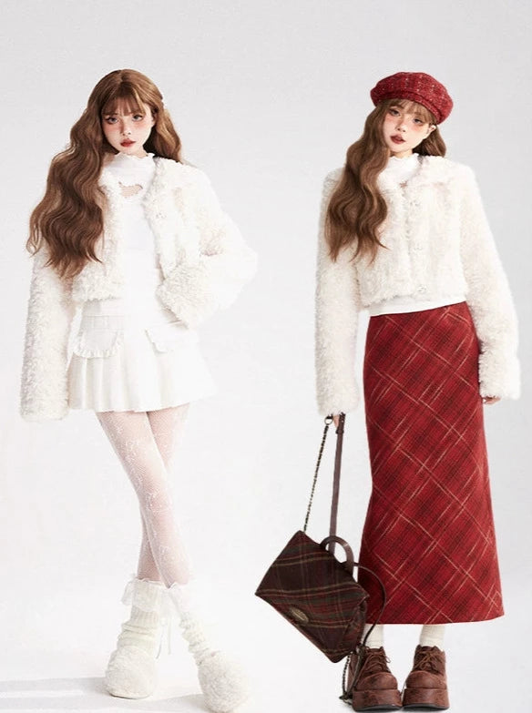 Snow White Sailor Collar Short Fur Jacket