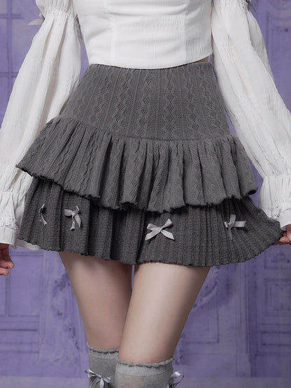 Gray Knit High Waist Ribbon Skirt