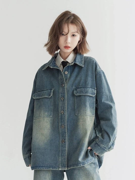 Museum of Gravity Washed Distressed Denim Jacket Women's Spring 2024 New Loose Lapel Top