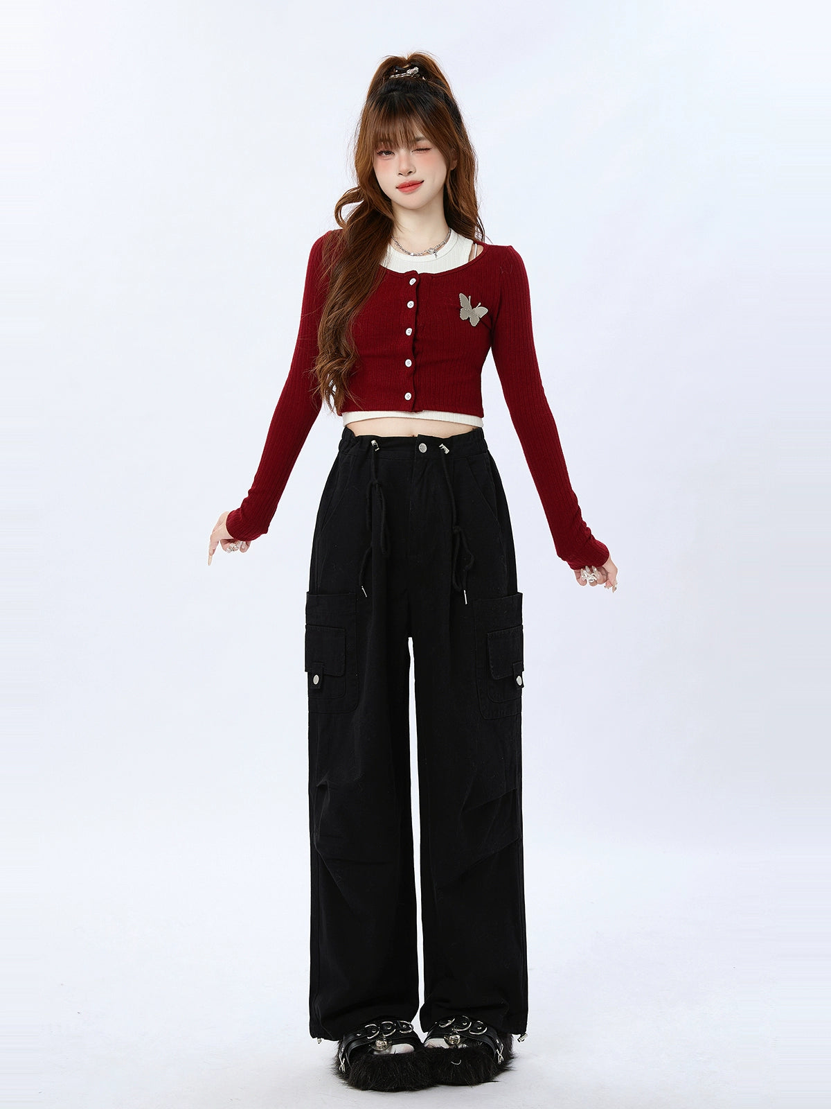 Two-piece design knit cropped top
