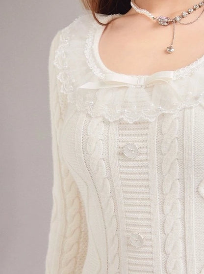 Apricot Lace Slim Knit Dress