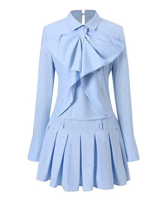 レトロスイートビックリボンプリーツシャツワンピース【予約商品】