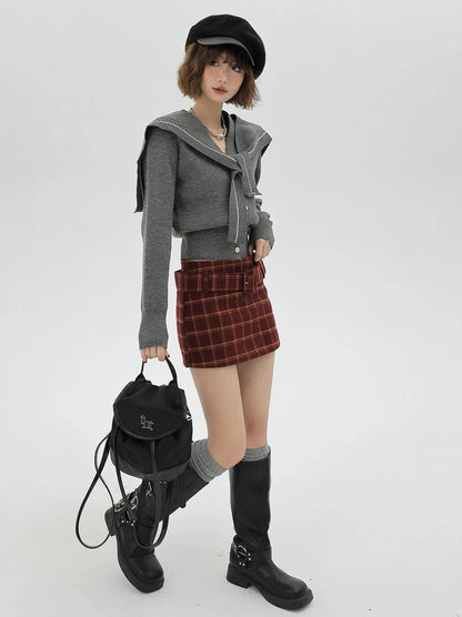 College Style Retro Sailor Collar Shawl Knit Cardigan Jacket