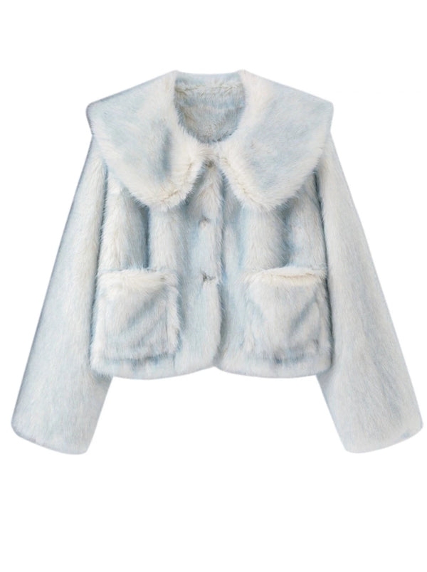 グラデーションスイートブルーファーショートコート