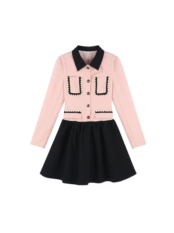 フェイクツーピースフレンチスイートピンクワンピース