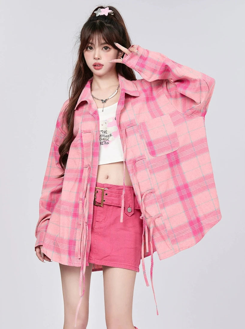 Pink Check Strap Shirt