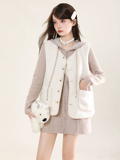 butterfly hooded zip knit dress