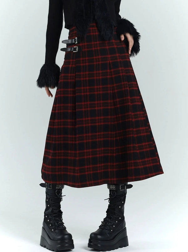 サイドベルトロックロングスカート