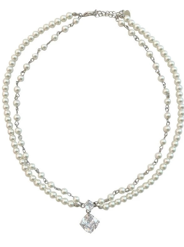 Double Pearl Jewel Necklace
