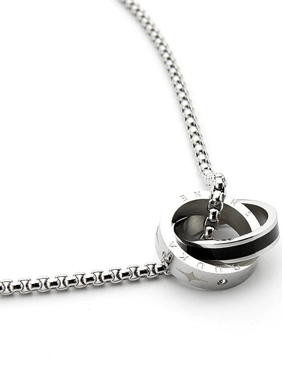 Light Double Ring Titanium Silver Necklace
