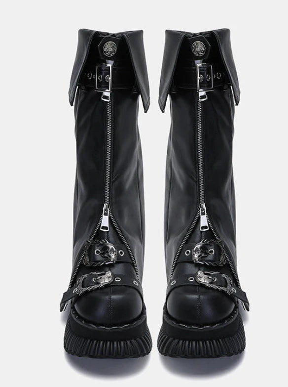Punk Platform Muffin Shoes + Flap Leather Zip Leg Cover Set
