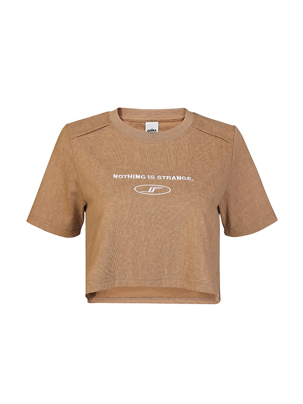 カーキバティックラウンドネックショートモードTシャツ