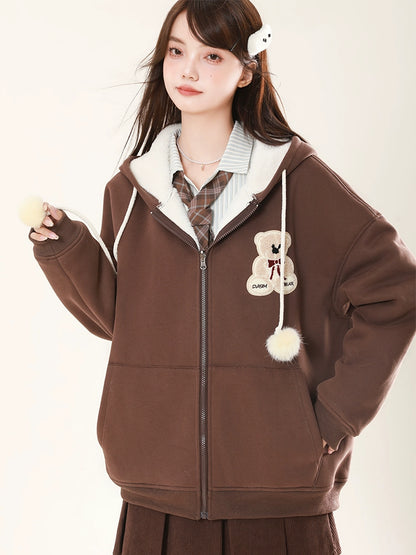 Boa Hood Bear Reversible Sweat Zip Jacket