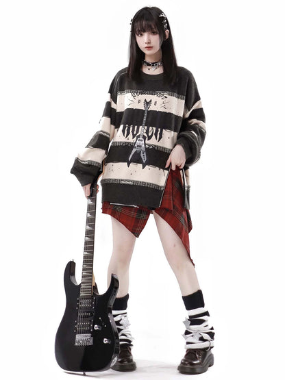 Soundwave Zip Guitar Striped Border Top + Two Piece Skirt Set