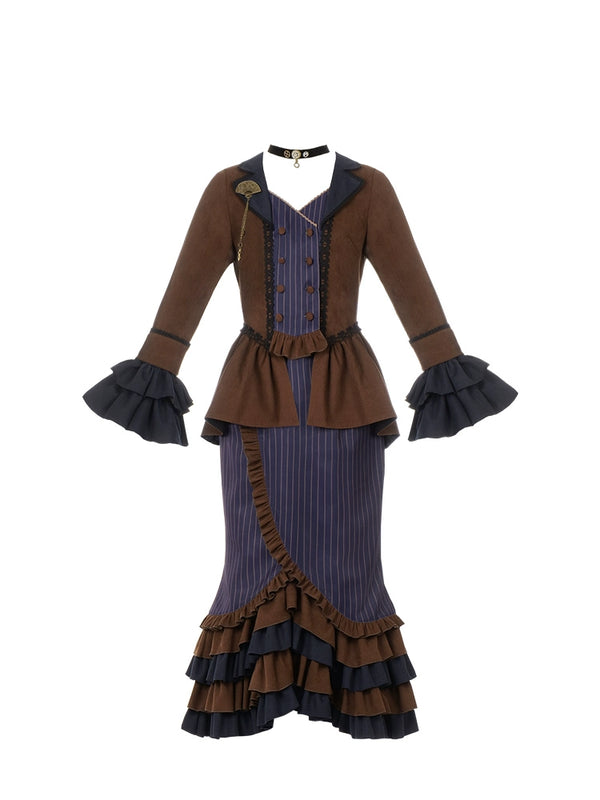 Steampunk Print Embroidery Lolita Fishtail Setup