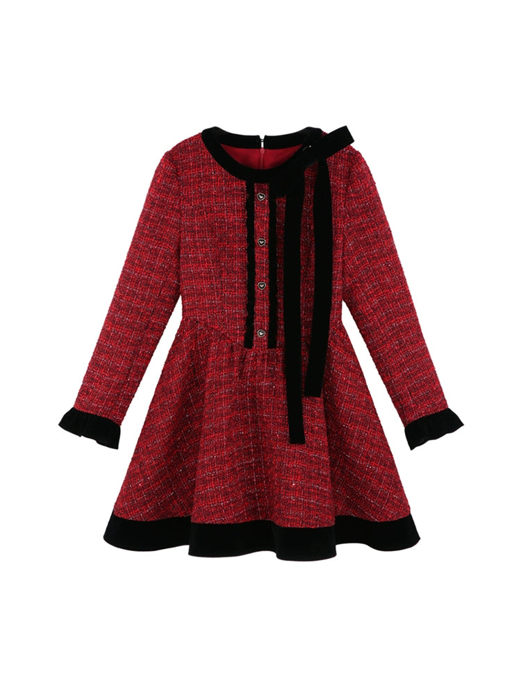 Tweed Red French Waistband Dress