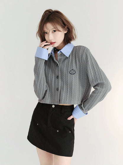 shirt collar college cardigan