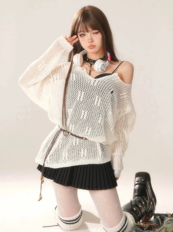 Ruth -Rage Tits Piece Set Black Camisole + Cerus Knit Tops [Reserved Product]