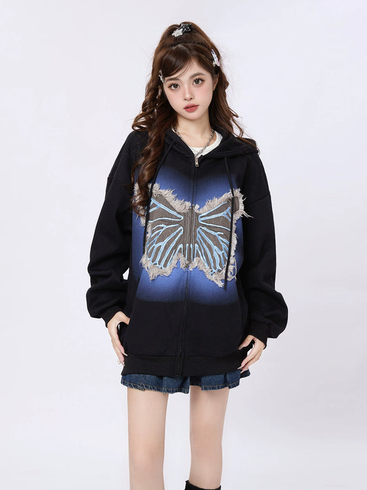 Mode Art Butterfly Illustration Over Hoodie