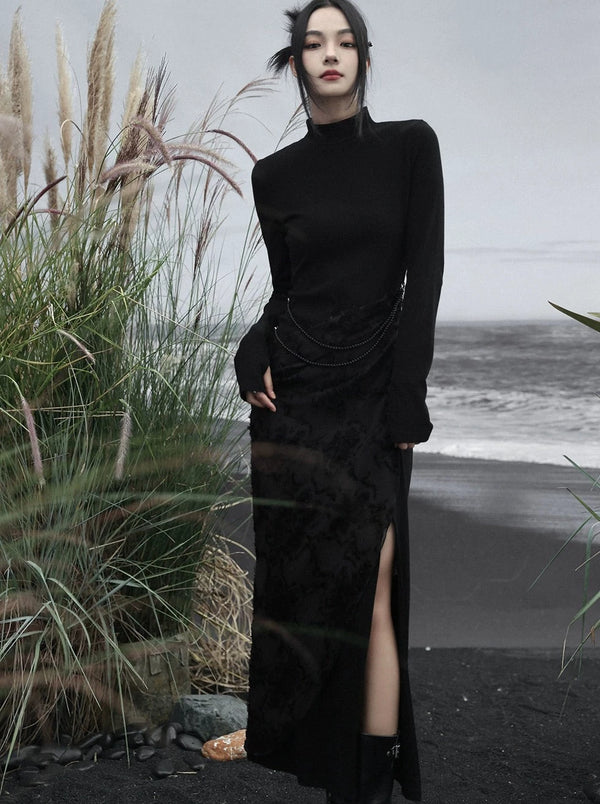 スリムフィットインナーレトロスプライシングスリットボトミングスワンピース