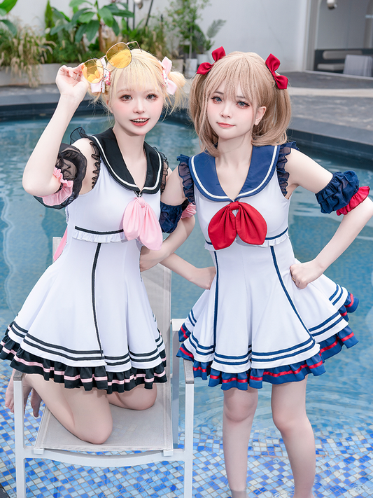 Spot house meow hall sailing cocoa original cute Lolita skirt to cover the flesh and look thin summer girl hot spring swimsuit girl