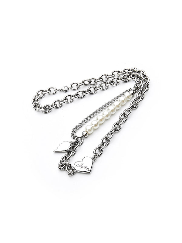 Silver Heart Pearl Necklace