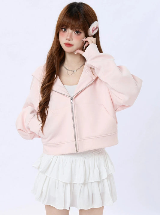 ENJOG Spring and Autumn New Sweet Pink Cardigan Sweatshirt Women's New Niche Casual Versatile Short Jacket Top