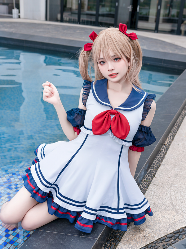 Marine Sailor Lolita Frilled Dress Swimsuit
